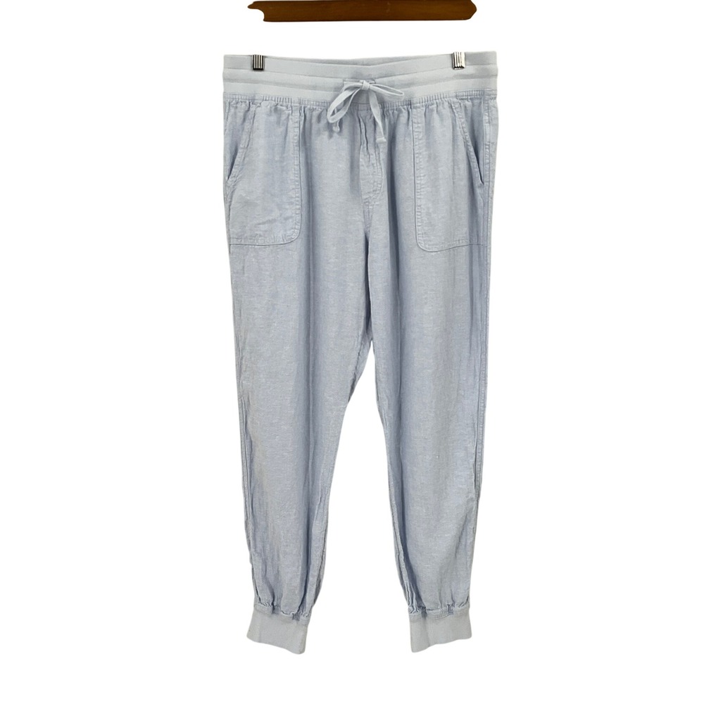 C&C California Jogger Pants Women L Light Blue Linen Coastal Relaxed Casual